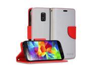 Wallet Case Classic for Samsung Galaxy S5 mini Silver Grey Red Cross Pattern Flip Folio Wallet Stand Case Cover