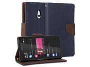 GMYLE R Wallet Case Classic for Nokia XL Navy Blue Brown Cross Pattern PU Leather Slim Wallet Case Flip Stand Cover