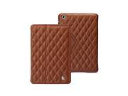 Jisoncase Quilted Brown Genuine Leather Smart Cover Case for iPad mini