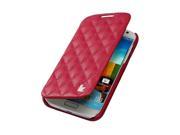Jisoncase Quilted Rose Genuine Leather Auto Sleep Wake Up Folio Case for Samsung Galaxy S4