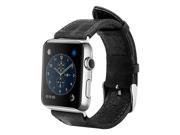 Jisoncase Vintage Black Genuine Leather Strap Wristband With Free Adapters for Apple Watch 42mm JS AW4 06A10