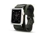 Jisoncase Vintage Black Genuine Leather Cuff iWatch Strap for Apple Watch 38mm JS AW3 08A10