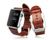Jisoncase Brown Genuine Leather Strap Replacement Wristband with Adapter for Apple Watch 38mm JS AW3 05V20