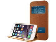Jisoncase Brown Genuine Natural Leather Case with Fold Stand Quick View Slider Window for iPhone 6 Plus 5.5 JS I6L 06C20