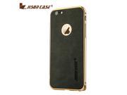 Jisoncase Cold Aluminum Frame Black Genuine Leather Case for iPhone 6 Plus 5.5 JS I6L 14A10