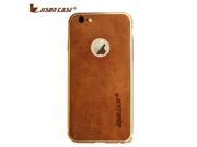 Jisoncase Cold Aluminum Frame Brown Genuine Leather Case for iPhone 6 Plus 5.5 JS I6L 14A20