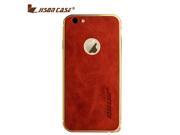Jisoncase Cold Aluminum Frame Red Genuine Leather Case for iPhone 6 Plus 5.5 JS I6L 14A30