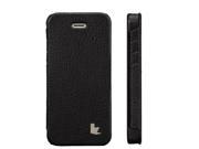 Jisoncase Vintage Black Genuine Leather Folio Case for iPhone se 5 5s JS IP5 03C10