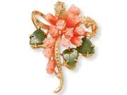 PalmBeach Jewelry Genuine Orange Coral and Green Agate Bouquet Pin in Yellow Gold Tone