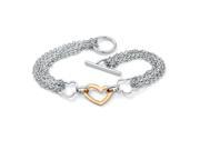 Yellow Gold ION Plated Stainless Steel Two Tone Free Form Heart Multi Chain Bracelet 8