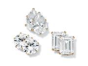 19.56 TCW Multi Shaped Three Pair Set of Cubic Zirconia Stud Earrings 18k Yellow Gold Plated