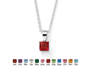 Simulated Princess Cut Birthstone Sterling Silver Pendant Necklace 18 July Simulated Ruby