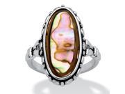 PalmBeach Jewelry Genuine Oval Shaped Abalone Ring in Antiqued Silvertone