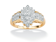 1 10 TCW Round Diamond Marquise Shaped Step Ring in 18k Gold over .925 Sterling Silver