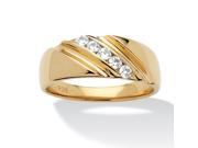 Men s .50 TCW Round Cubic Zirconia Diagonal Ring in 18k Gold over Sterling Silver Sizes 8 16