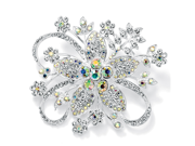PalmBeach Jewelry Round Aurora Borealis Crystal Silvertone Bouquet Pin