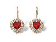 PalmBeach Jewelry Red Austrian Crystal Heart Shaped Halo Drop Earrings in Yellow Gold Tone