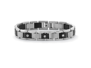 PalmBeach Jewelry Men s Crystal Accent Bar Link Bracelet in Black Ion Plated Stainless Steel