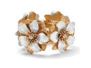 PalmBeach Jewelry Flower and Crystal Stretch Bracelet in Silvertone and Yellow Gold Tone 8