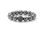 PalmBeach Jewelry Grey Pearl and Crystal Accent Black Rhodium Plated Stretch Bracelet 8