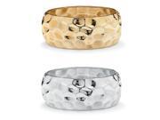 PalmBeach Jewelry Yellow Gold Tone and Silvertone Wide Hammered Style Bangle Bracelet 2 Piece Set 9