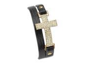 Crystal Accent Yellow Gold Tone Double Wrap Leather Cross Bracelet Adjustable 6 8