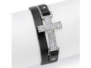 PalmBeach Jewelry Crystal Accent Double Wrap Leather Cross Bracelet in Silvertone 8