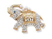 PalmBeach Jewelry Two Tone Crystal and Simulated Pearl Yellow Gold Tone and Silvertone Elephant Pin