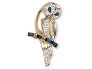 PalmBeach Jewelry Blue and Clear Crystal Owl Pin in Yellow Gold Tone