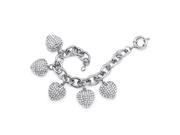 PalmBeach Jewelry Crystal Encrusted Heart Charm Bracelet in Silvertone