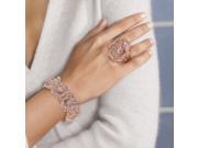PalmBeach Jewelry Pink Crystal Rose Gold Plated Multi Petal Flower Stretch Bracelet and Ring Set