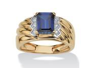 Men s 1.90 TCW Emerald Cut Sapphire and Diamond Accent Ring in 18k Gold over Sterling Silver