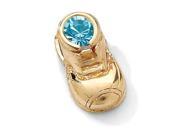 Round Simulated Birthstone 14k Yellow Gold Baby Bootie Charm December Simulated Blue Topaz