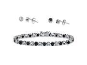 PalmBeach Jewelry Midnight Sapphire and Topaz Bracelet and 2 Pair Earrings Set in Silvertone