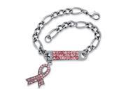 PalmBeach Jewelry Pink Crystal I.D. Bracelet with Breast Cancer Ribbon Charm in Silvertone