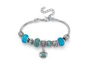 PalmBeach Jewelry Aqua Crystal Bali Style Beaded Charm and Spacer Bracelet in Silvertone 8