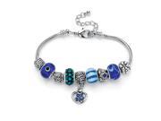 PalmBeach Jewelry Blue Crystal Bali Style Half Beaded Charm Bracelet in Silvertone