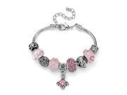 PalmBeach Jewelry Round Pink Crystal Silvertone Bali Style Beaded Charm and Spacer Bracelet 8