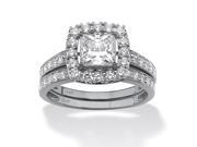 2 Piece 1.93 TCW Princess Cut Cubic Zirconia Square Halo Bridal Ring Set in 10k White Gold