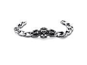 PalmBeach Jewelry Men s Triple Skull Curb Link Bracelet in Stainless Steel
