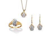 Diamond Accent Cluster Necklace Ring and Drop Earrings Set in 18k Gold Over .925 Sterling Silver