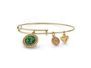 Birthstone Charm Bangle Bracelet MADE WITH SWAROVSKI ELEMENTS in Antique Gold Tone May Simulated Emerald