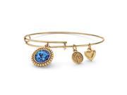 Birthstone Charm Bangle Bracelet MADE WITH SWAROVSKI ELEMENTS in Antique Gold Tone September Simulated Sapphire