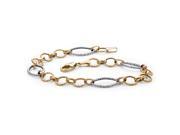 Diamond Cut Oval and Round Interlocking Link Two Tone Bracelet in 14k Yellow and White Gold 7.5