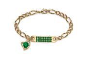 Birthstone I.D. Plaque and Heart Charm Figaro Link Bracelet in Yellow Gold Tone 7 May Simulated Emerald