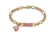 Birthstone I.D. Plaque and Heart Charm Figaro Link Bracelet in Yellow Gold Tone 7 October Simulated Tourmaline