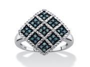 1 2 TCW Enhanced Blue and White Diamond Quilt Ring in Platinum over Sterling Silver