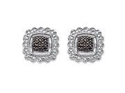 Black Diamond Accent Squared Halo Style Stud Earrings in Sterling Silver and Black Ruthenium