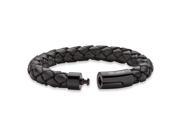 PalmBeach Jewelry Men s Black Braided Leather and Black Ion Plated Stainless Steel Cord Bracelet 9