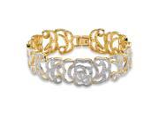 Diamond Accent 18k Yellow Gold Plated Floral Motif Interlocking Link Bracelet 7 1 4